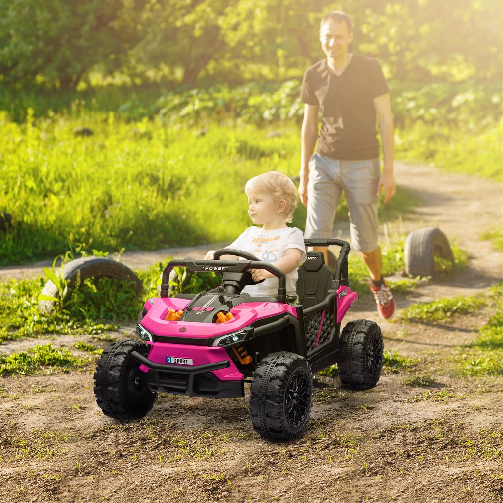 12V Battery Powered Ride on Truck w/ Remote, Four Suspension Wheels, Horn, Lights, Music, USB, for Ages 3-5 Years, Pink