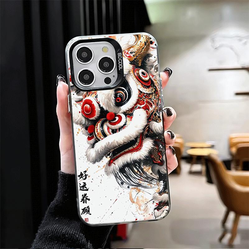 Мягкий чехол для телефона с рисунком «Танец льва» в стиле акварели для iPhone 15 16 17 Pro Max 17Air 16E 14 Plus 13 12 Mini Ударопрочный чехол Задняя панель