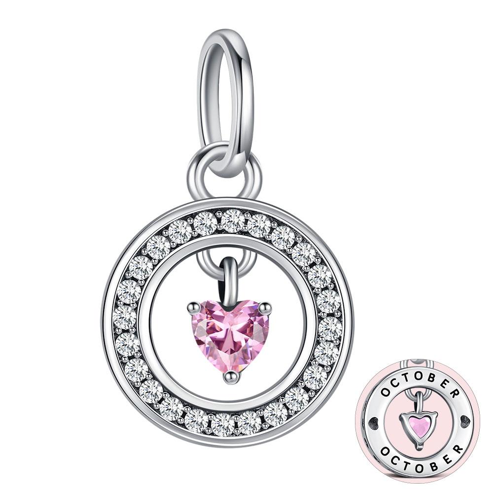 S925 Silver Lucky Month Birth stone Charm Fit Bracelets Diy For Women Pendant Colorful 12 Month Charm