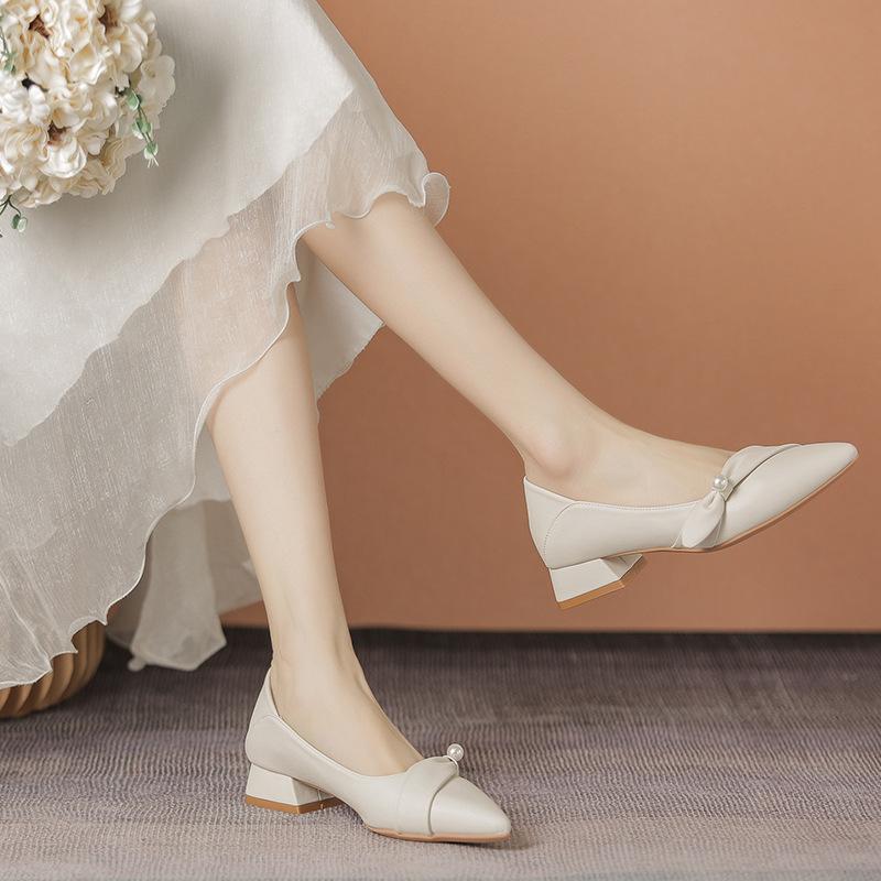 Leather Flat for Huizhou Women's Shoes Su Yinyin, the Same Pointed Single Shoes for Women's Spring New Mary Jane Shoes for Women