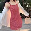 Women's Dress Plaid Slip Dress Lace-up Shoulder Strap Backless Beach Dress