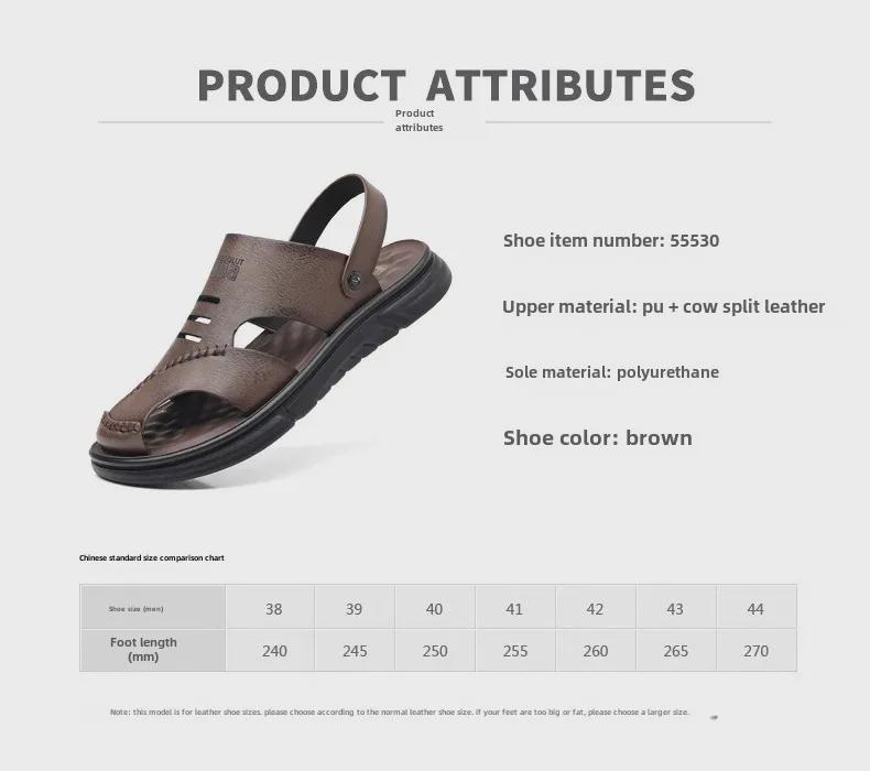 Men's Genuine Leather Summer Sandals – Breathable, Casual, Soft Beach Shoes for Outdoor Wear