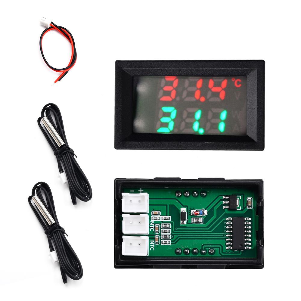 DC4-30V Voltmeter Thermometer 2in1 LED Digital Dual Display Voltage Meter Temperature Sensor Tester with NTC3950 Probe Cable