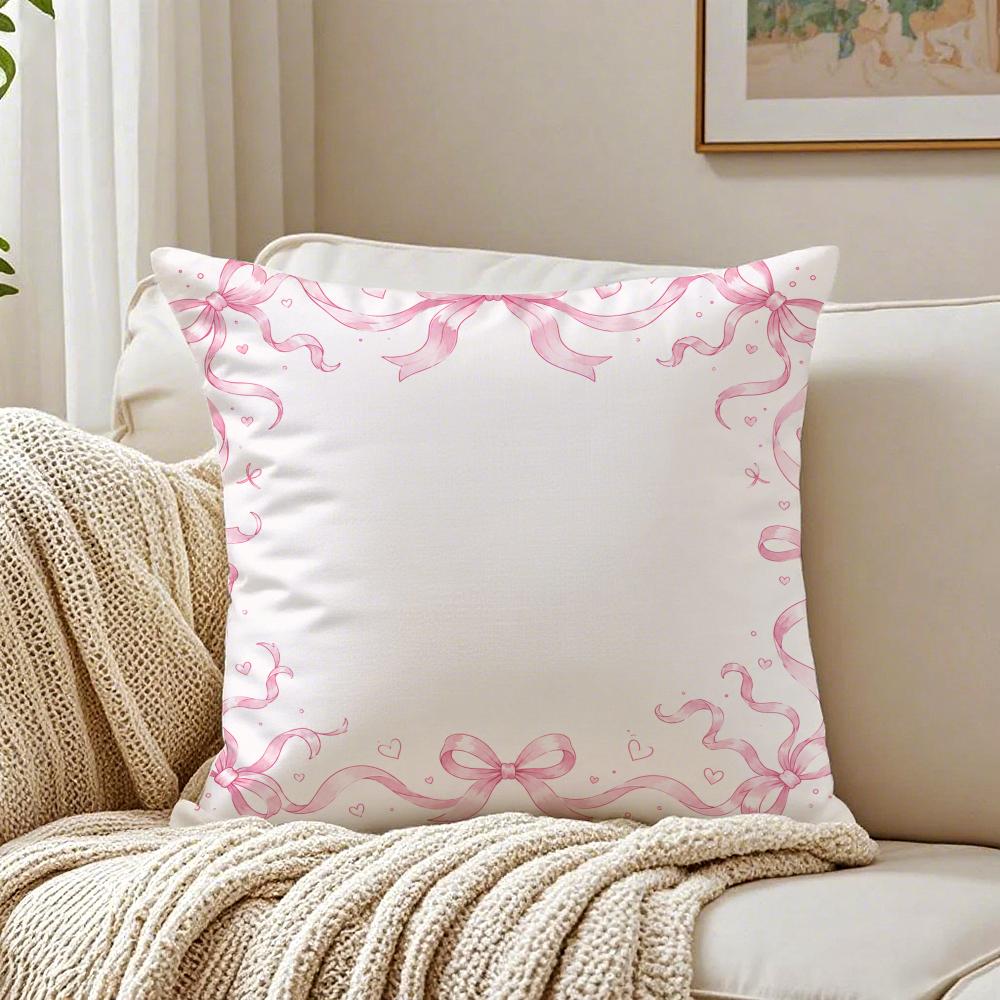 Pink Bow Cherry Pattern Pillow Case Breathable Organic Short Plush Cushion Covers WrinkleResistant Soft Durable