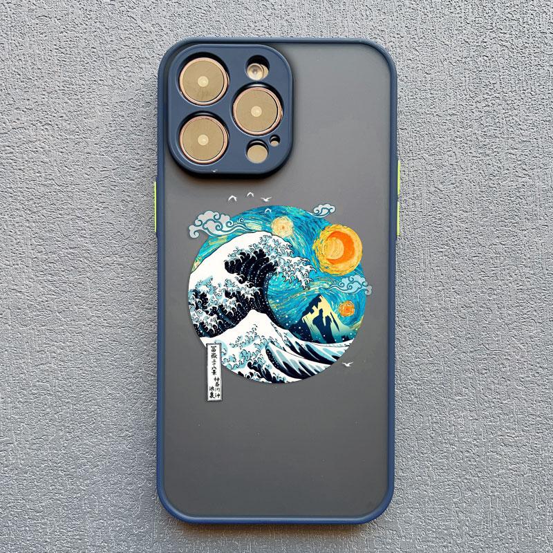 Мультяшный чехол для телефона 'Звездное небо и волны' для iPhone 16 15 14 Pro Max 13 12 11 Pro Max Mini XR XS X 7 8Plus Творческий чехол 'Картина маслом'