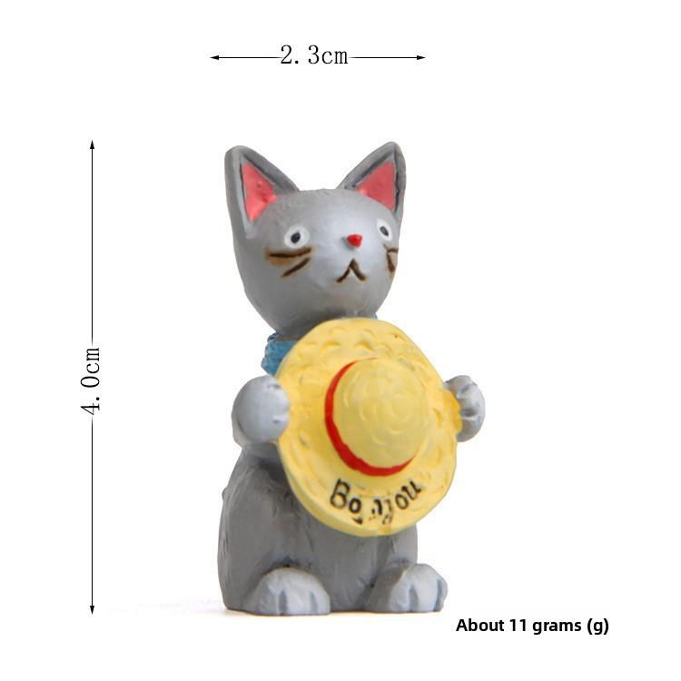 Resin Cat Standing Holding Straw Hat Ornament For Home And Props Photography