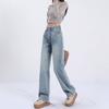 American Retro Wide-leg Jeans Spring and Summer Narrow Version High-waist Light Blue Slim Drooping Versatile Extended Floor Pants