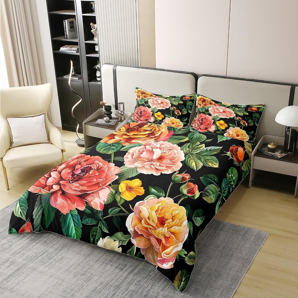 Botanical Floral Duvet Cover Queen King Size Floral Quilt Cover Bedding Set Teen Adult Room Decor Nature Theme 3 Piece Set