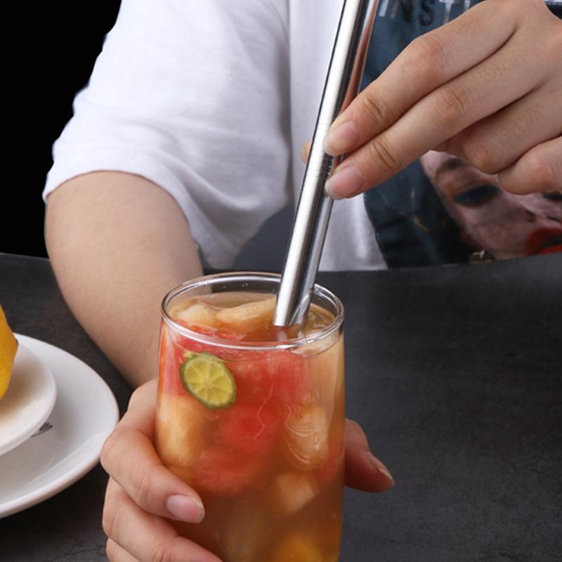 Многоразовые металлические трубочки для питья, трубочка из нержавеющей стали 304, прочная изогнутая прямая соломинка Боба с чистящей щеткой, аксессуар для вечеринки