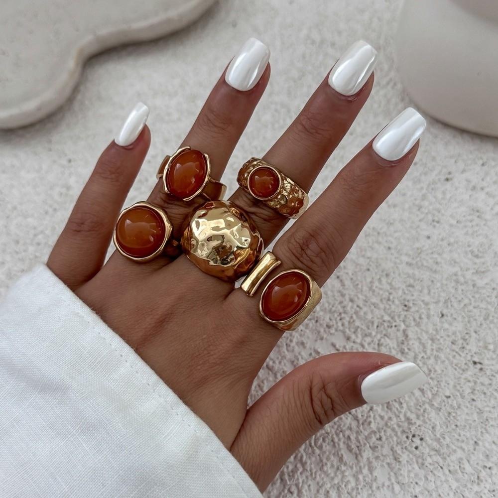 5pcs/7pcs Stackable Opening Rings Set Irregular Retro Metal Ring Chunky Smooth Rings Daily Wear