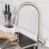 Dual Temperature Stainless Steel Pull-Out Kitchen Faucet with Retractable, Rotatable Spout