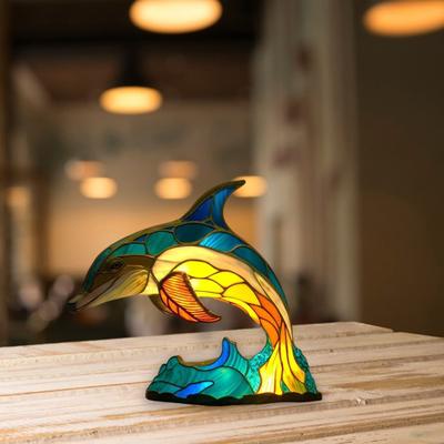 Красочный витражный ночник из смолы с животными, кошка, лошадь, слон, дельфин, лев, петух, сова, волк, настольная лампа, украшение дома
