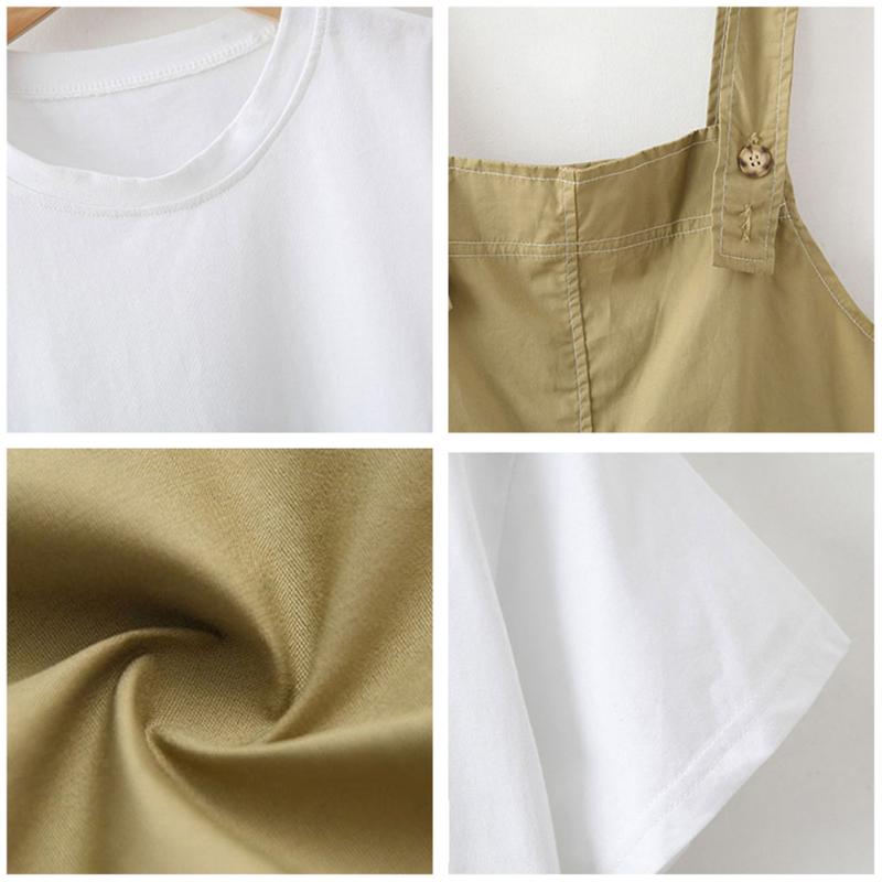 Детский костюм из 2 шт./компл., хлопковый однотонный топ с короткими рукавами + брюки-комбинезон, костюм для детей 7-12 лет