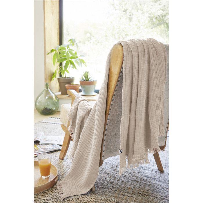 Fringed Blanket "Gaïa" All Sizes "Cotton Gauze" - Gaïa Pampa - 180 X 220 Cm