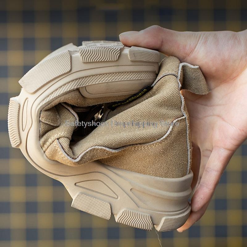 Fashion High Top Soft Safety Shoes For Men Work Sneakers Steel Toe Cap Kevlar Midsole Anti-punture Work Sneakers Ankle Winter Boots Male