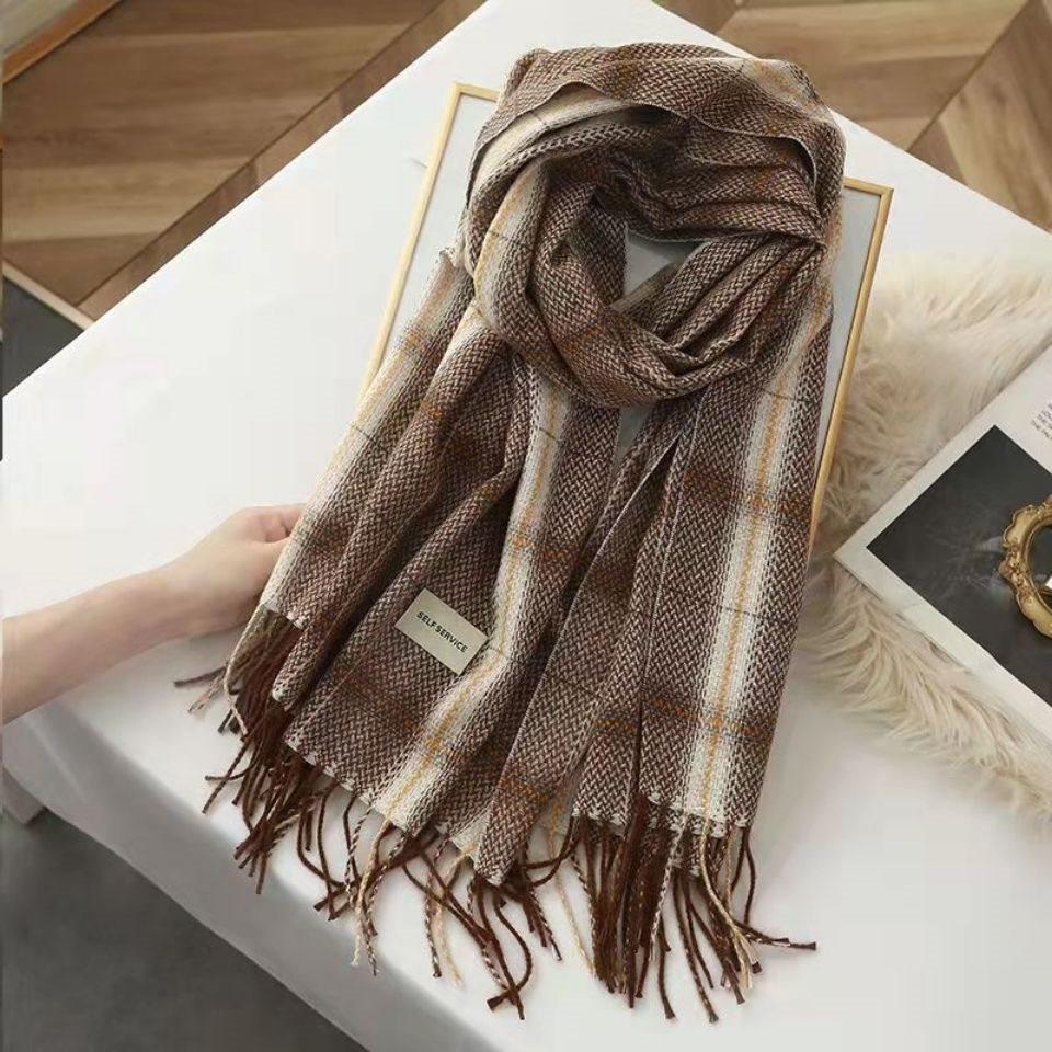 Korean Style Plaid Double-Sided Warm Thick Scarf for Couples and Students, Versatile Autumn/Winter Neck Warmer Shawl