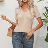 Summer Women's Twist POLO Neck Short Sleeve Knit Sweater Stranded Short Top