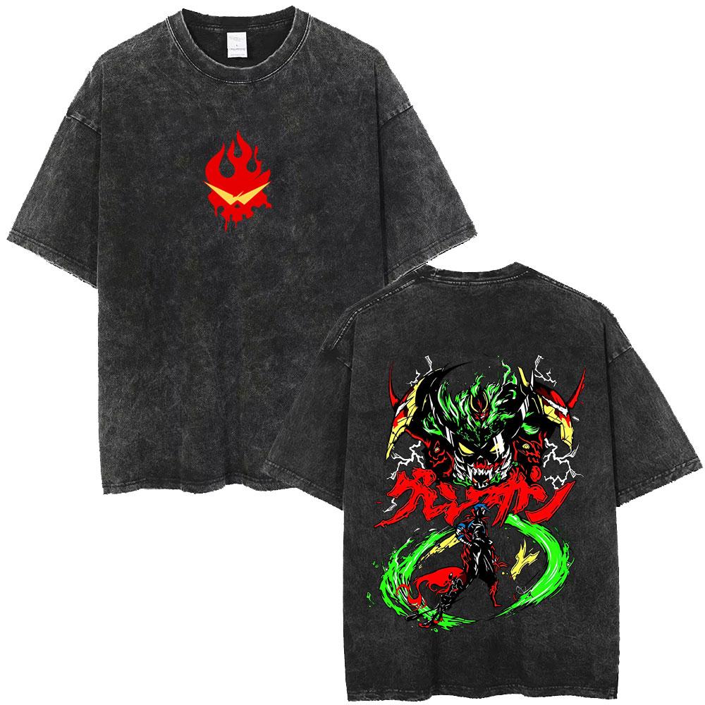 Washed Vintage Anime Tengen Toppa Gurren Lagann Simon Graphic T-shirt Manga Oversized T Shirts Cartoon T-shirts Unisex