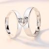 2 Pcs Love Heart Wedding Ring Adjustable Opening Couple Rings Jewelry Engaged Gift