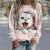 Women's Autumn New Pullover Long Sleeve 3D Fashion Cat Print T-shirt Girl Street Casual Women's Round Neck Sweater Daily Top