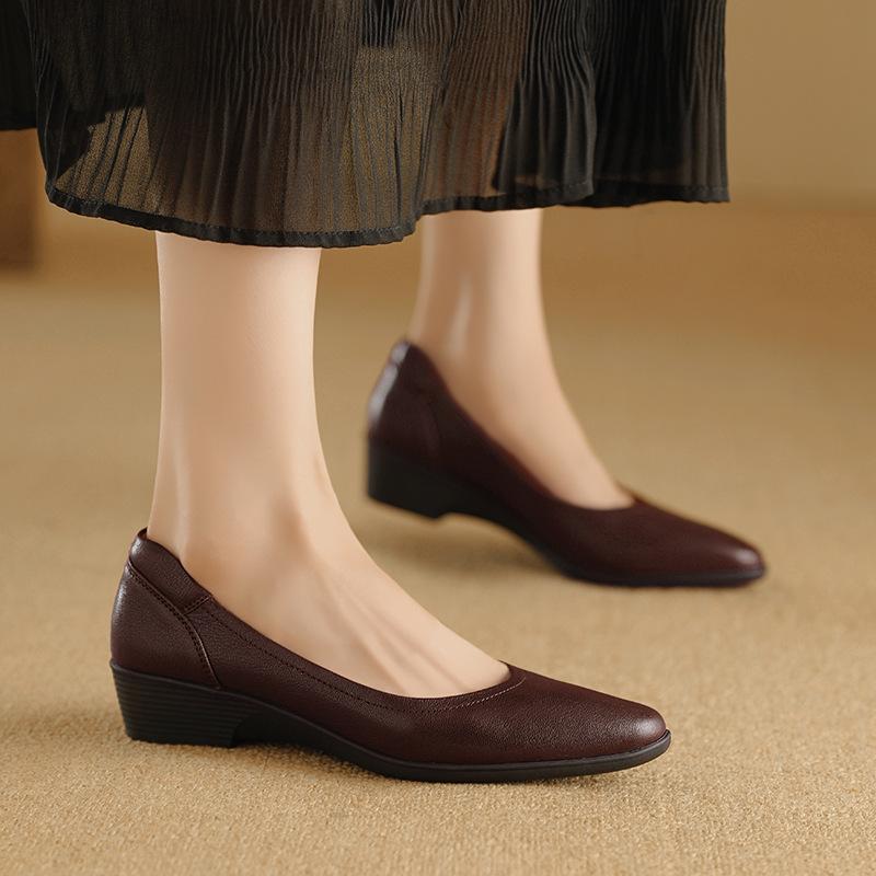 Мягкие и удобные туфли из овчины для бабушки, толстый каблук, средний каблук, рабочая обувь, круглый нос, легкий нос, одинарные туфли