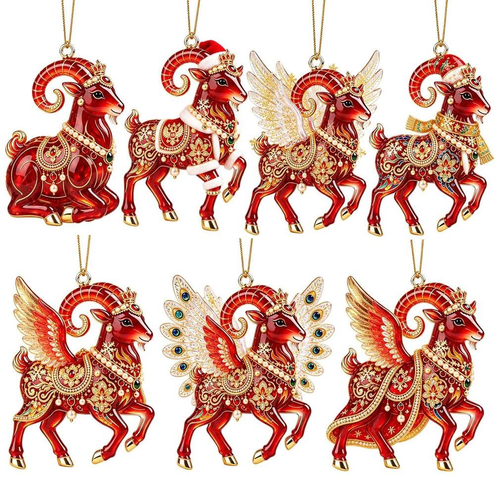 Acrylic Goat Hanging Ornament Set 2D Flat Animal Hanging Decoration Holiday Party Decor