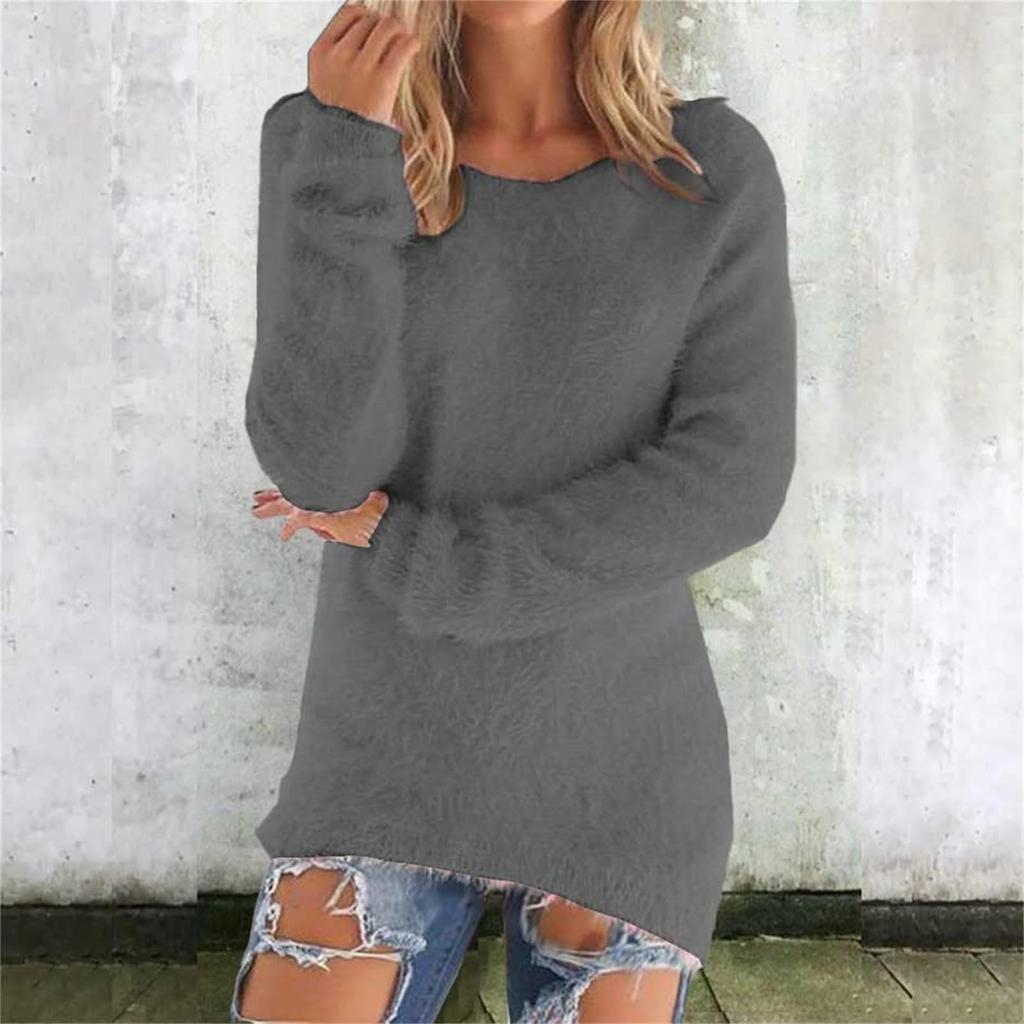 Womens Cute Sweaters Casual Crewneck Fleece Pullover Long Sleeve Thermal Soft Fuzzy Sweater Winter Clothes