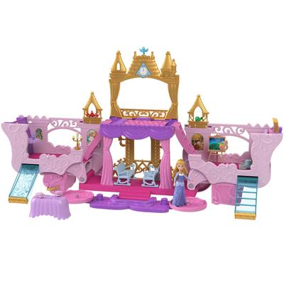 Замок принцесс Диснея от Mattel - Трансформируется в замок - Кукольный домик для переодевания с мини-куклой принцессы Авроры, от 3 лет, Розовый, HWX17