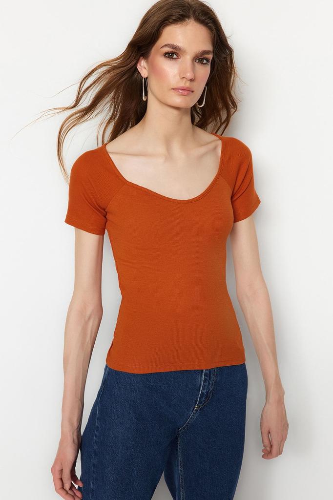 Женская модная зеленая хлопковая эластичная трикотажная блузка со шнурком