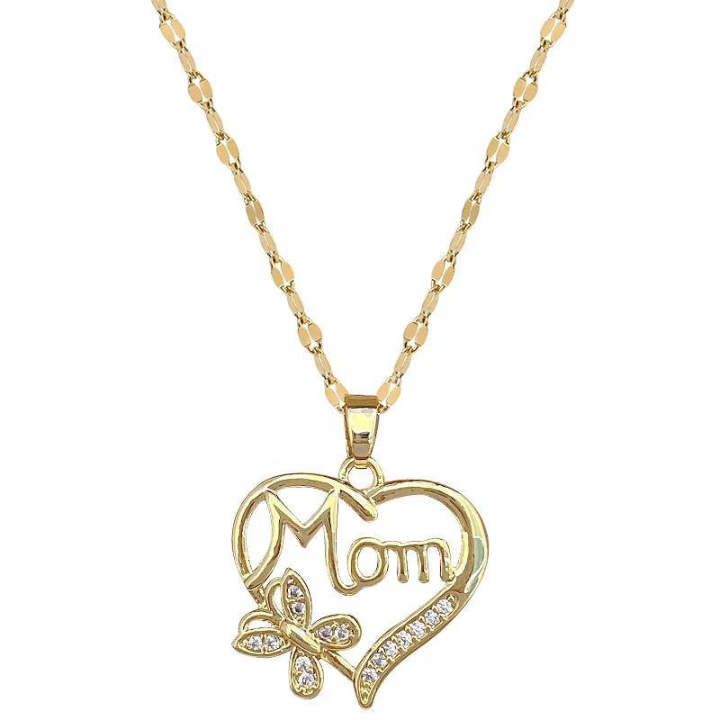 Fashion Heart Butterfly Mom Zircon Pendant Necklaces For Women Stainless Steel Jewelry Accessories Mother'S Day Gifts For Lover