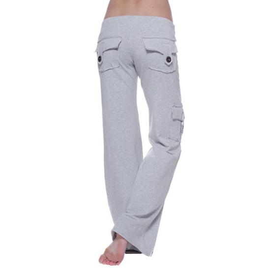 Женские однотонные эластичные брюки для йоги с несколькими карманами на пуговицах, облегающие спортивные брюки