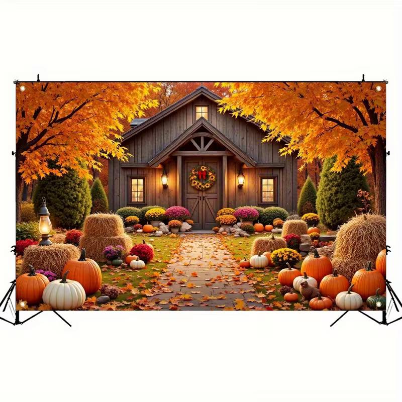 2D Fall Pumpkin & Scarecrow Backdrop Photography Background Banner