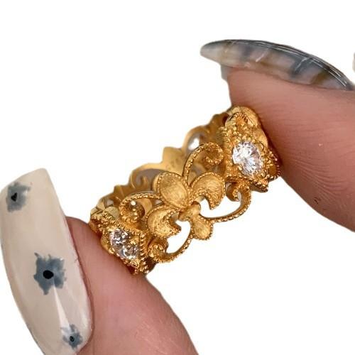 Light Luxury Retro Iris Lace Diamond Ring Niche Design Personalized Real Gold Electroplating High Color Retention Versatile Ring