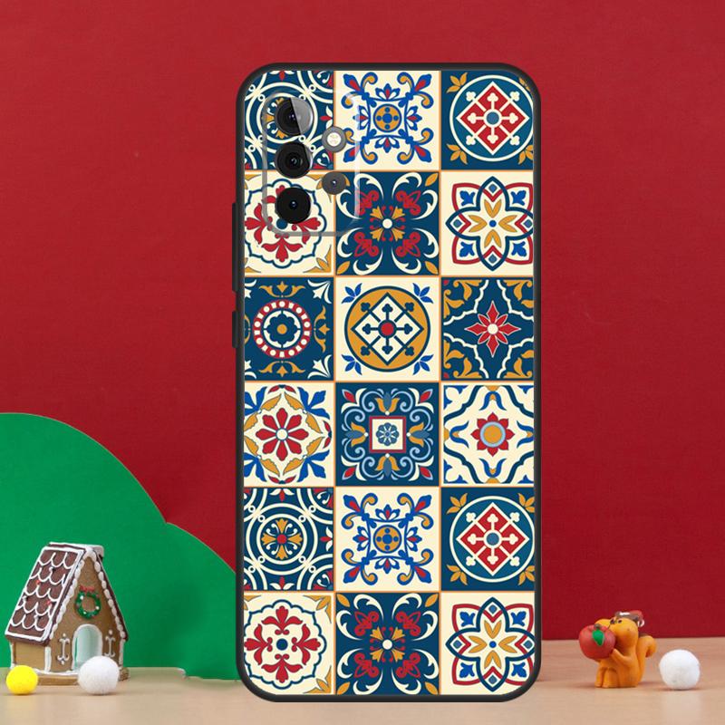 Square Turkish Flower Tiles Case For Samsung Galaxy A55 A52 A32 A12 A33 A06 A16 A26 A36 A56 A15 A53 A13 A34 A54 A14 A17