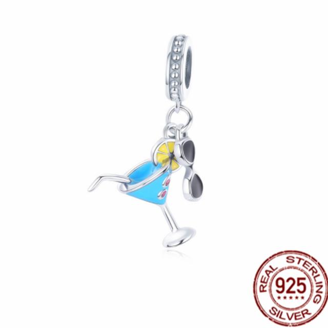 Синий Стерлингового Серебра 925 Бусина Сверкающая Сова Попугай Бабочка Единорог Мотаться Браслет DIY Ювелирные Изделия Подарок