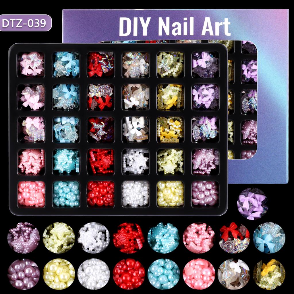 30 Grid Resin Bow Japanese Nail Jewelry Black And White Streamer Bow Three-Dimensional Simple Patch