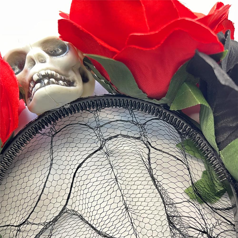 Повязка на голову в виде венка из цветов на День мертвых с черной вуалью, аксессуары для вечеринки для женщин