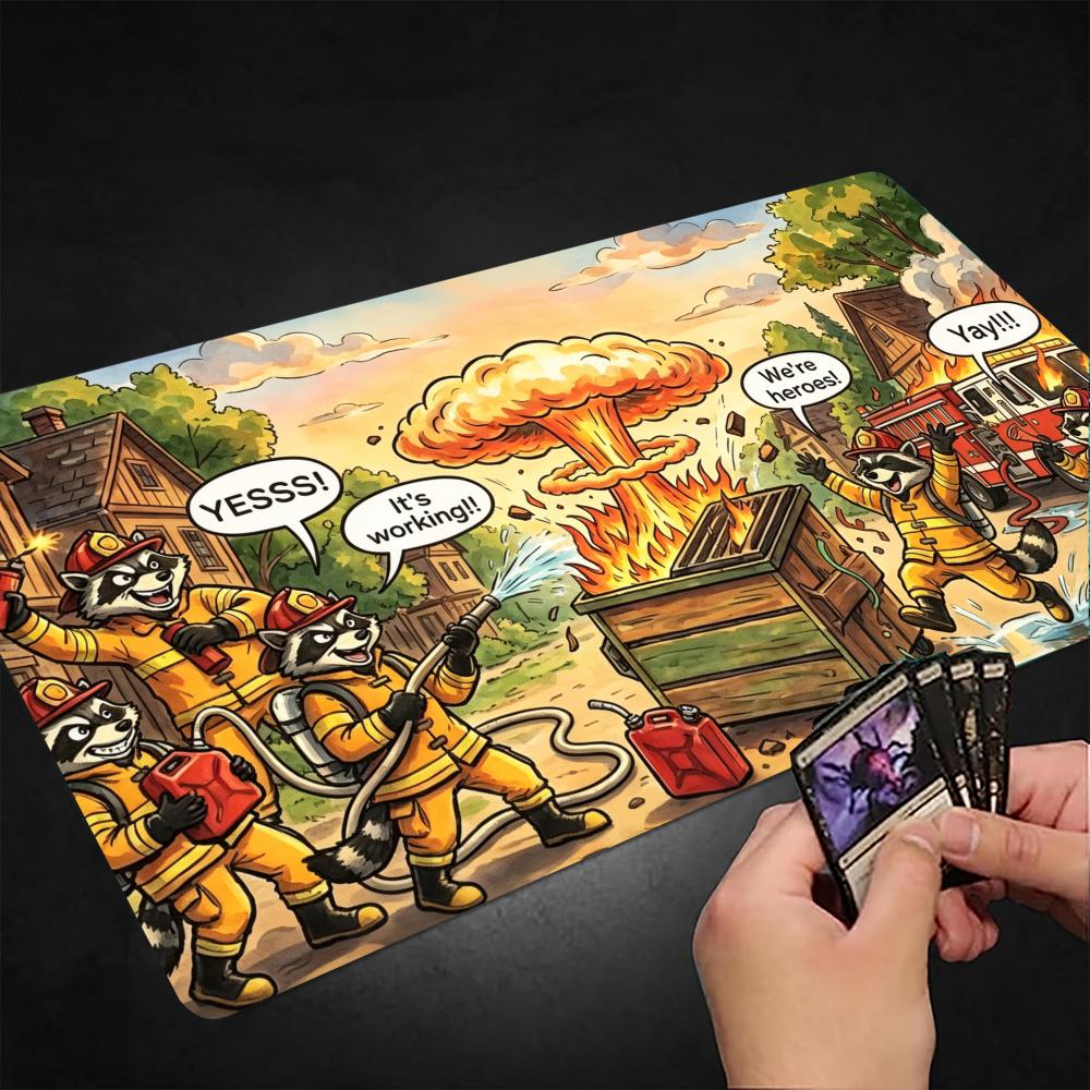 Funny Raccoon Firefighter Large Mouse Pad Playmat 24x14 Mtg Tcg Office Desk Mat For Work Game Pc Laptop Carpet Mousepad