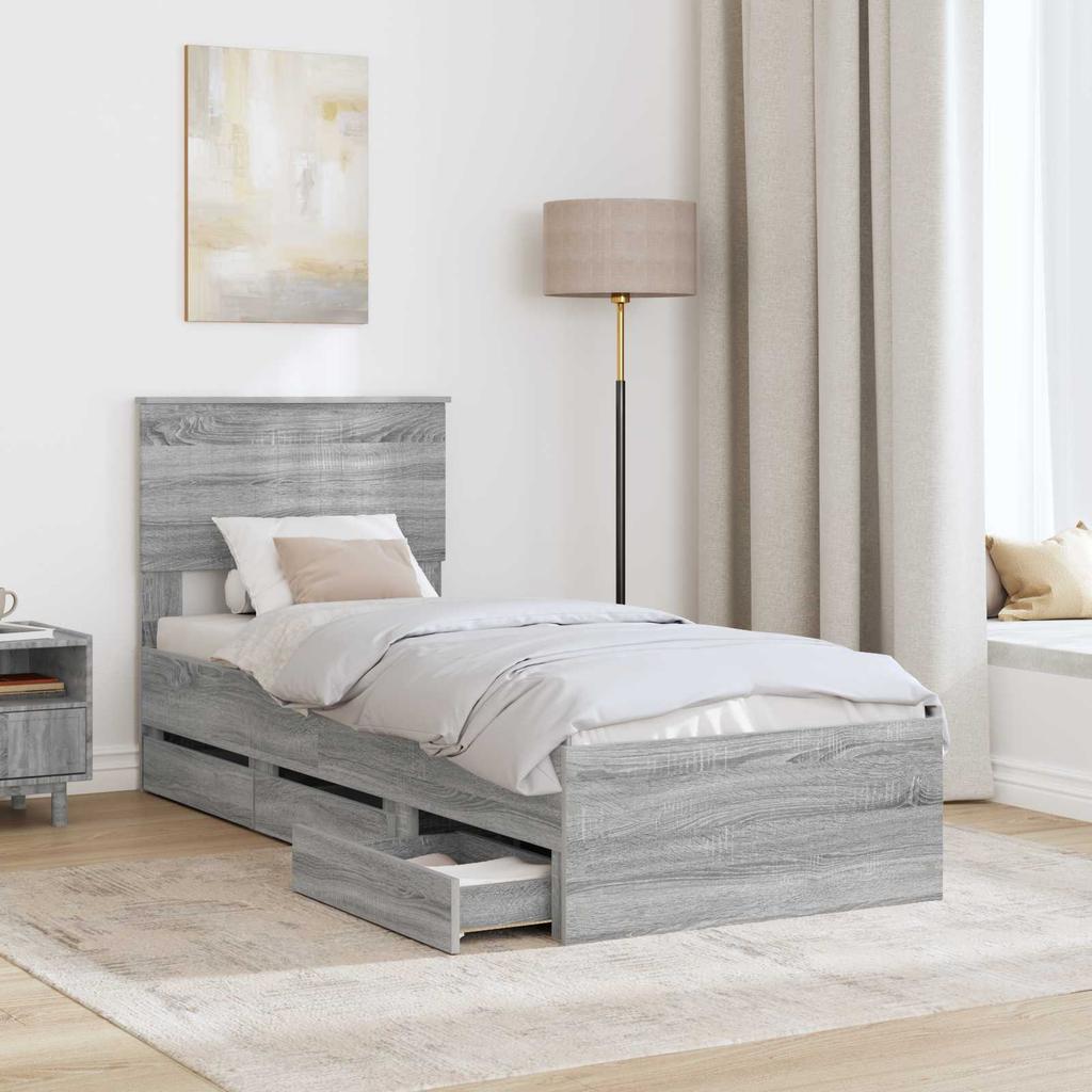 Bed Frame Grey Sonoma 75 x 190 cm Engineered Wood