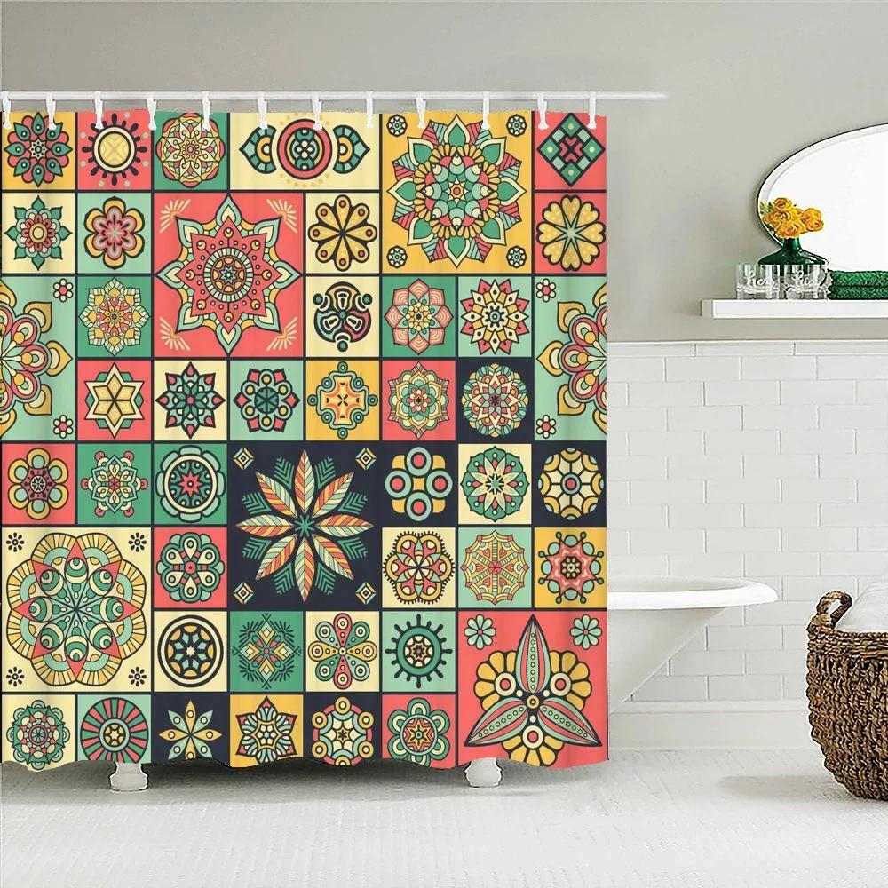 3d Bathroom Curtains Indian Boho Shower Curtains Waterproof Fabric with 12 Hooks Home Decor Washable Bath Screen