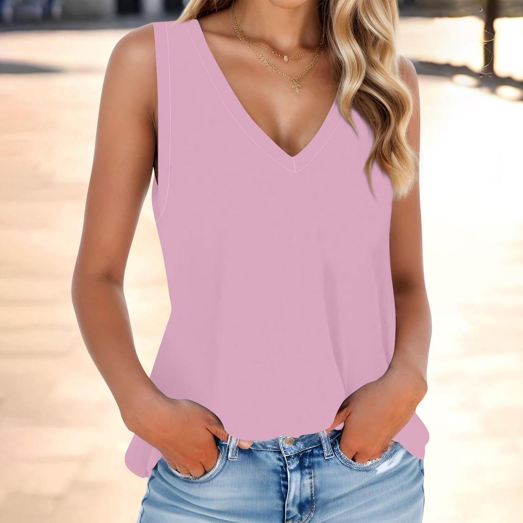 Женская мода, летняя майка с V-образным вырезом, легкая однотонная майка без рукавов
