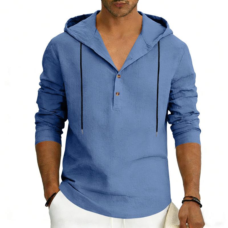 Men S Casual Hooded Long Sleeve Henley Shirt Breathable Top