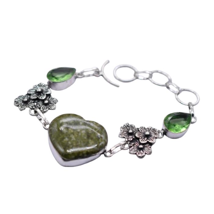 Unakite Peridot Gemstone Silver Plated Handmade Bracelet Jewelry BR 117