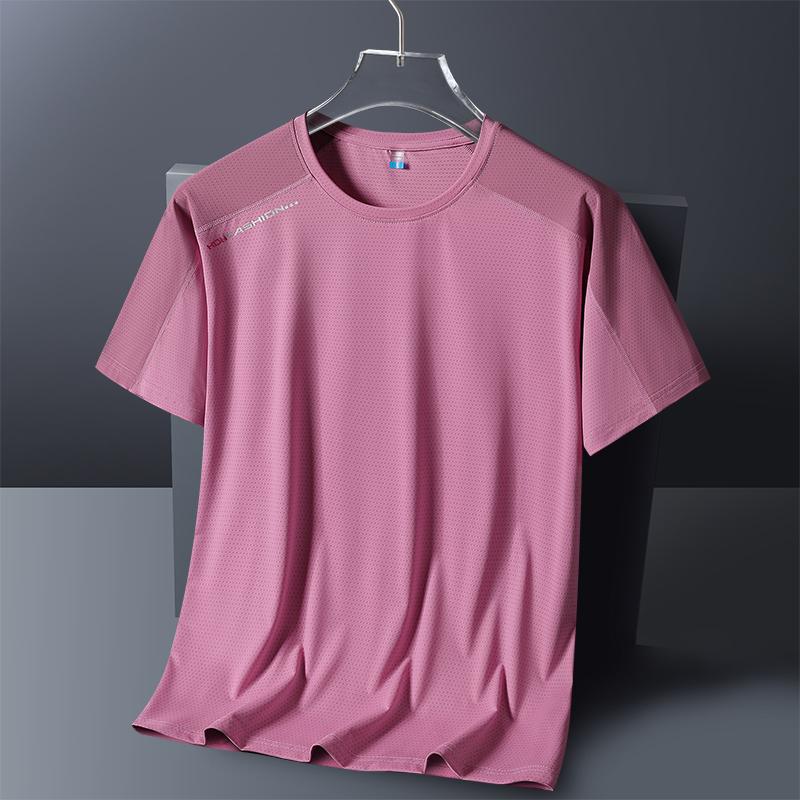 Тонкая футболка с круглым вырезом, летняя спортивная футболка для бега, цветная мужская и женская короткая футболка, повседневная, свободная, из шелка, быстросохнущая