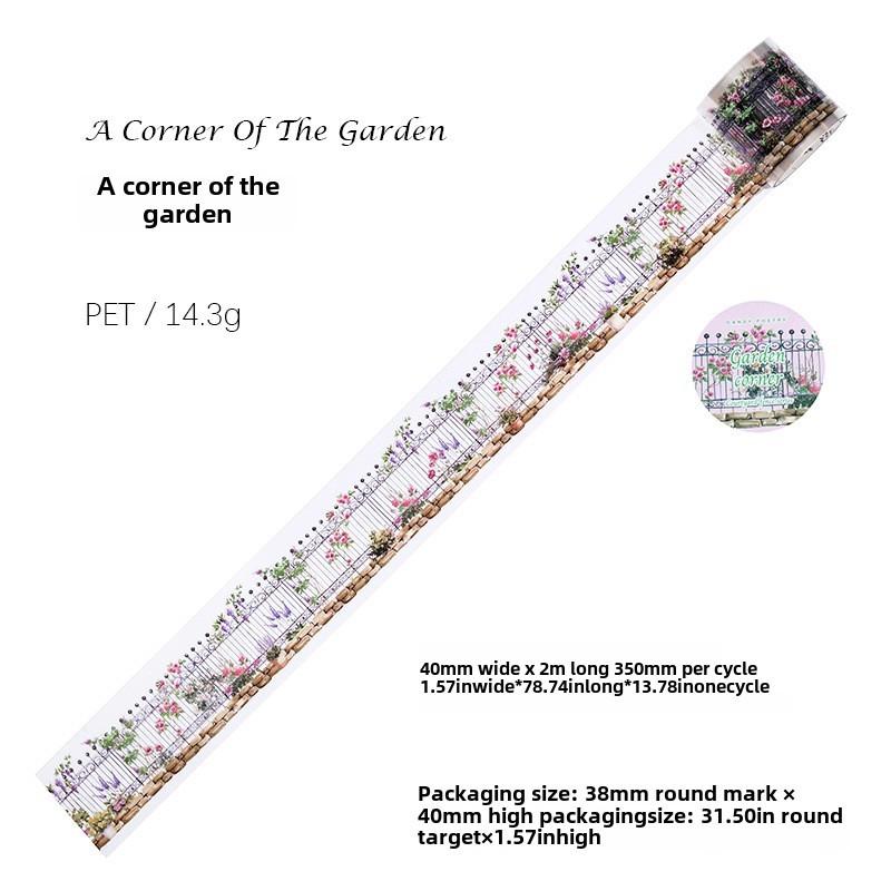 40mm*2m Garden Fence PET Tape Set Floral Yard Stickers for Scrapbooking Journaling DIY Crafts and Art Supplies