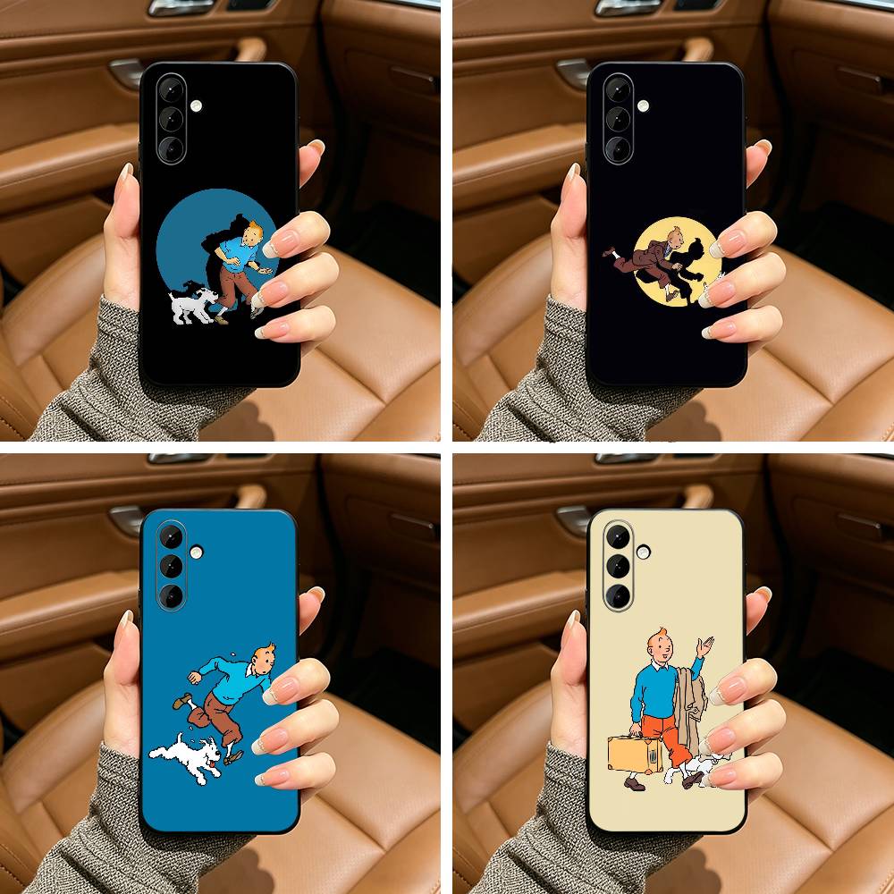 Classic Cartoon Boy and Dog -Tin-Tin Black Soft Silicone Phone Case for Samsung Galaxy A73, A71, A72, A70, A53, A52, A51