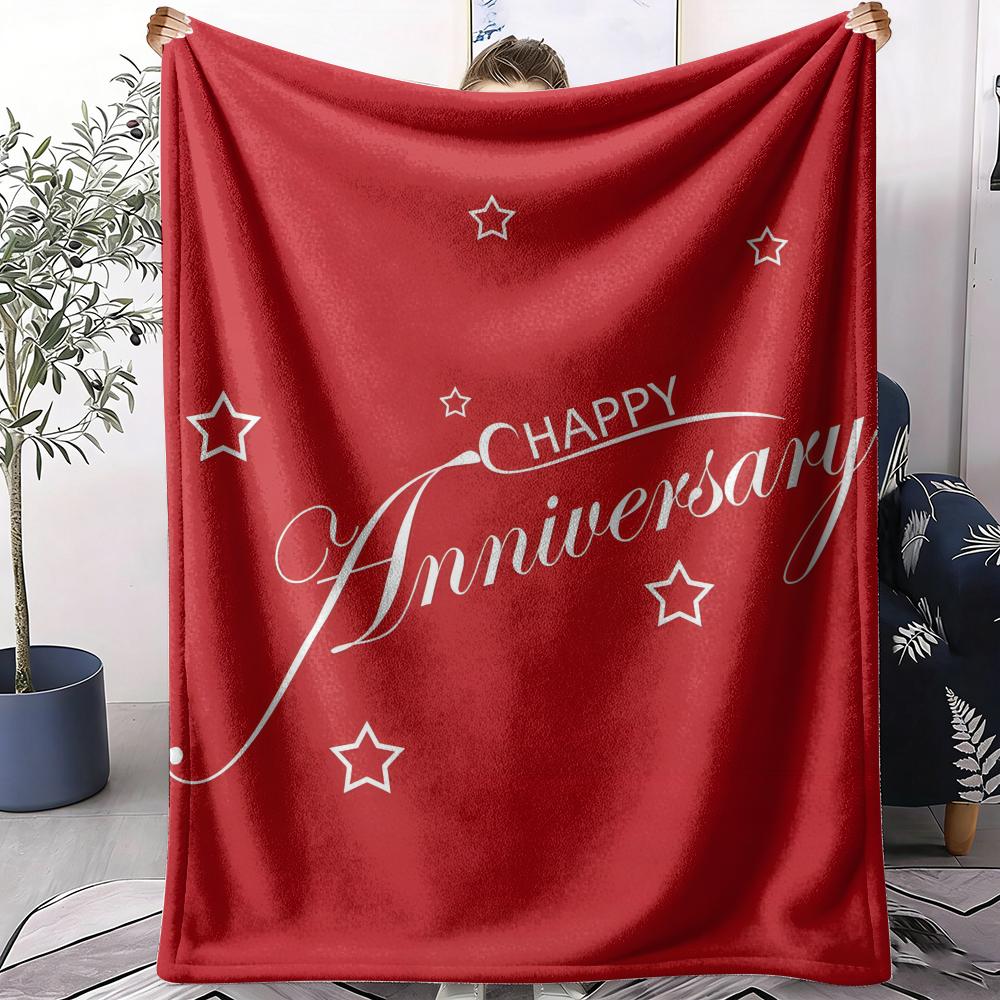 Happy Anniversary Throw Soft Flannel AC Blanket Lightweight Summer Nap Throw Cozy Blanket for Sofa Bed Travel Home