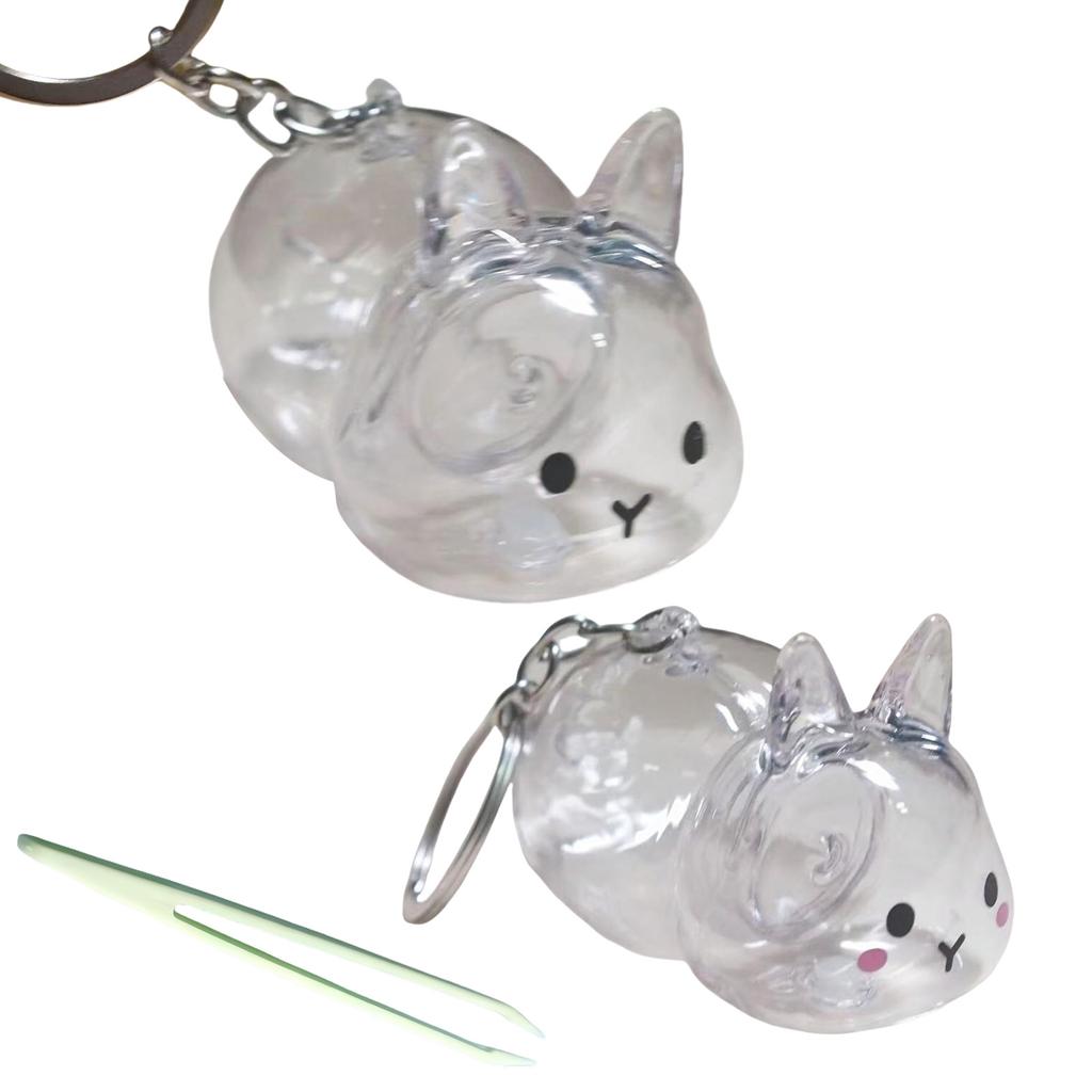 Clear Rabbit Shape Pet Hair Memorial Keychain Portable Keepsakes Storage Box Pendant With Tweezer For Pet Owners Gift