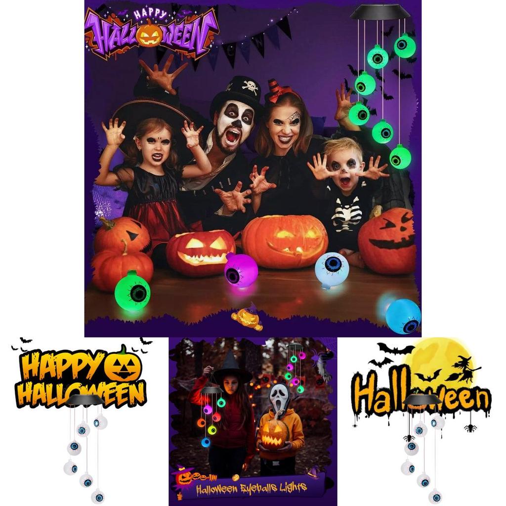 Enchanting Solar Led Wind Chime Light Featuring Pumpkin And Skull Ghost Eye For Outdoor Decor