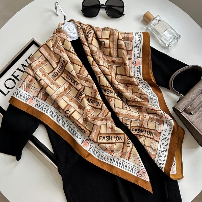 Печатный буквенный высококачественный искусственный шелк женский твил шелковый декоративный женский шелковый шарф